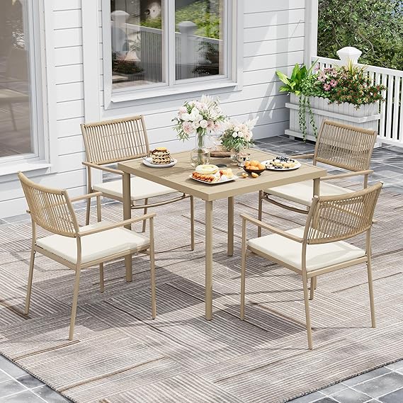 Outdoor Patio Dining Set with Rattan Chairs