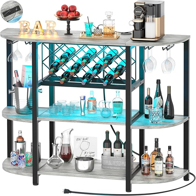 Bar Cabinet with LED Lights & Power Outlets – 4-Tier