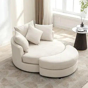 Chenille Swivel Chair with Storage Ottoman