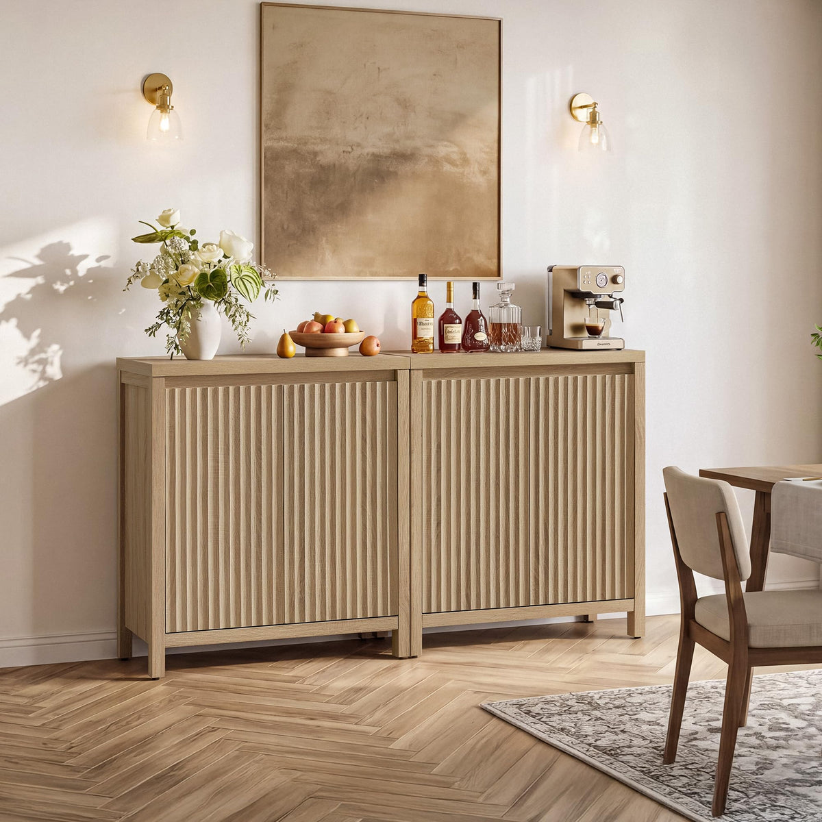 SICOTAS Sideboard Buffet Cabinet with Storage, Fluted Credenza Buffet Table