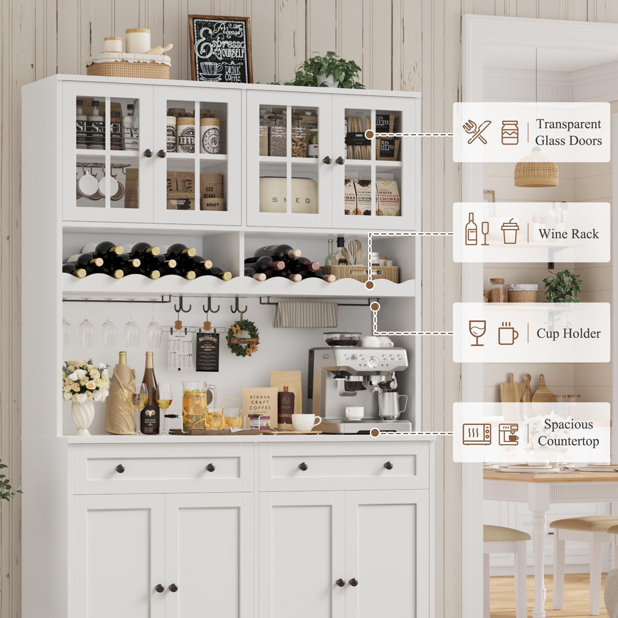 Kitchen Pantry Cabinet with Charging Station