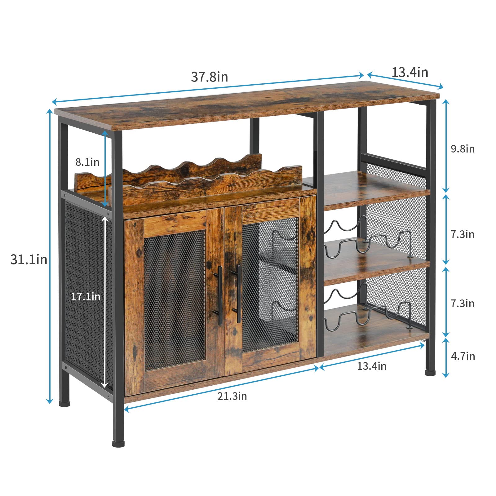 Wine Bar Cabinet with Detachable Wine Rack & Glass Holder