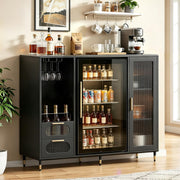 Bar Cabinet with Fridge Space, Wine Glass Rack & Glass Doors, 47.2" Wide