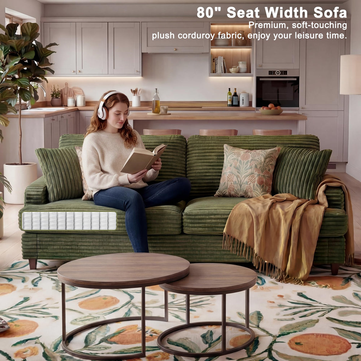 Corduroy Three-Seater Sofa