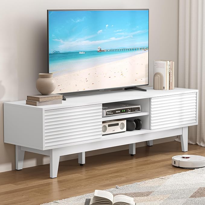 Fluted TV Stand with Sliding Doors