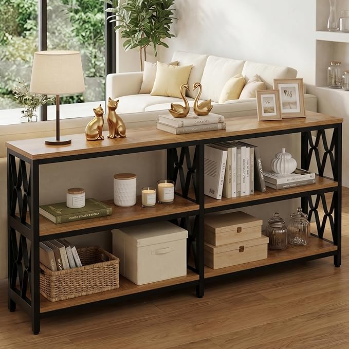 3-Tier Console Table with Storage Shelves, 70.9"