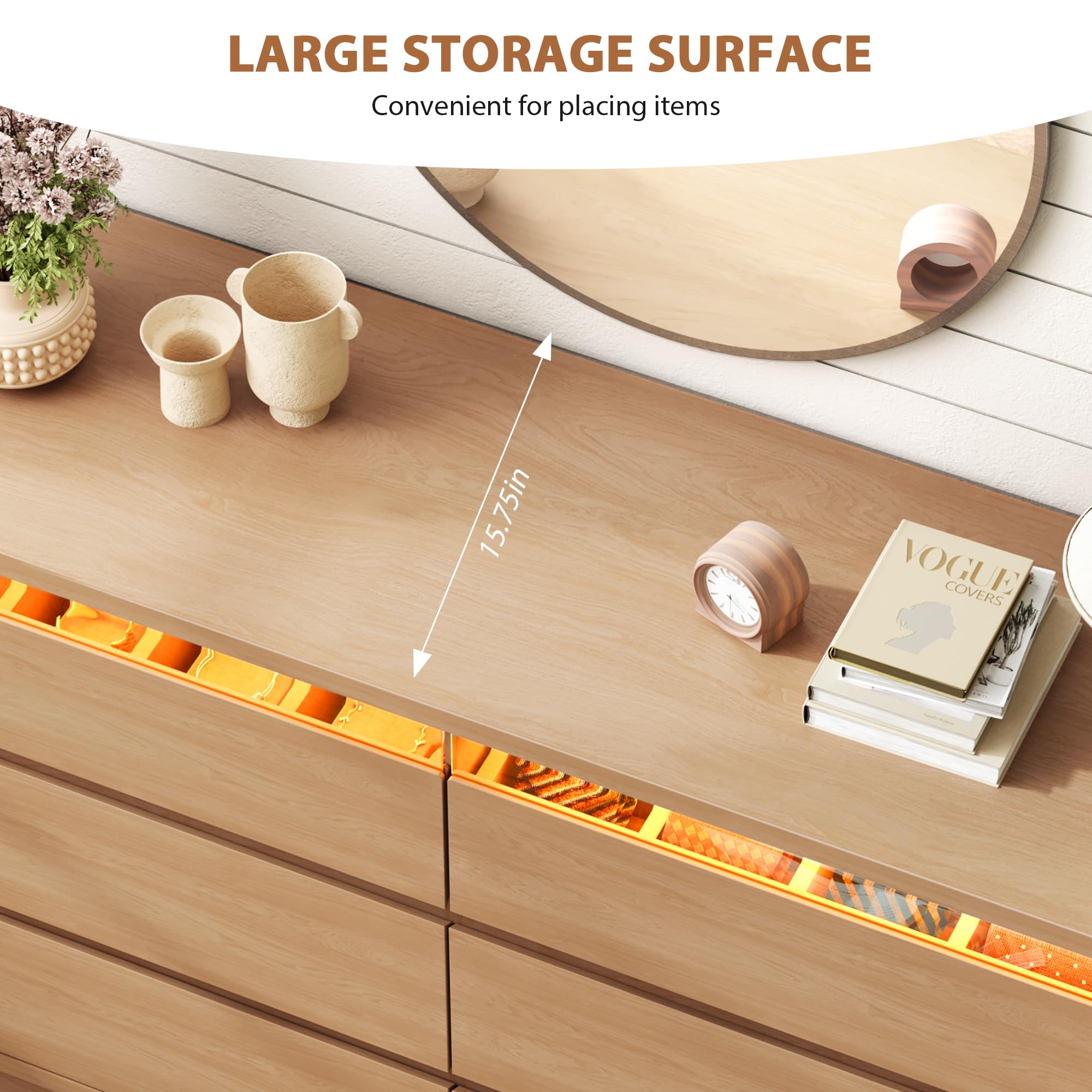 6-Drawer Dresser with RGB LED Light & Hidden Handles