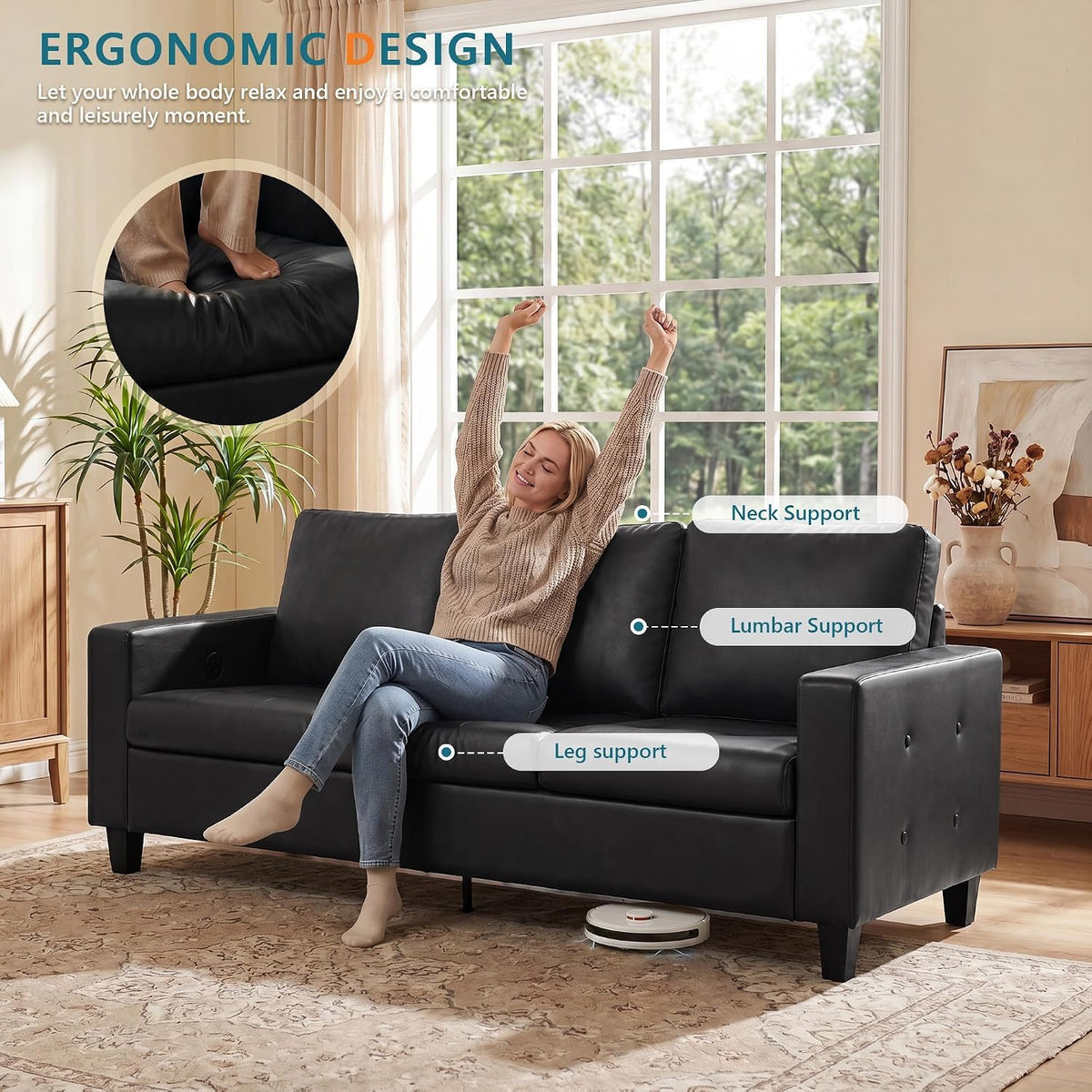 Black Faux Leather Sofa and Chair Set