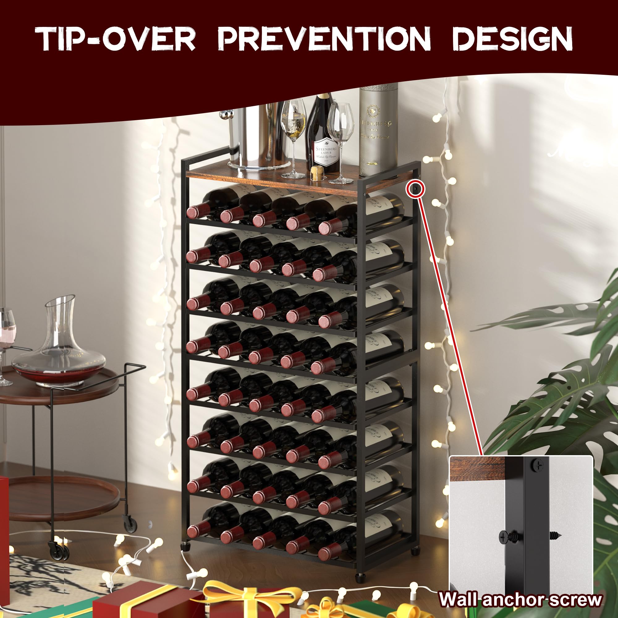 9-Tier Freestanding Wine Rack – 40 Bottle Floor Stand