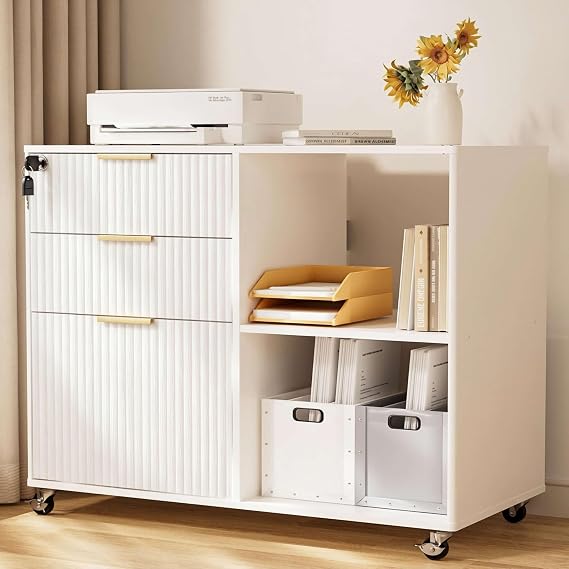3-Drawer Fluted Mobile File Cabinet