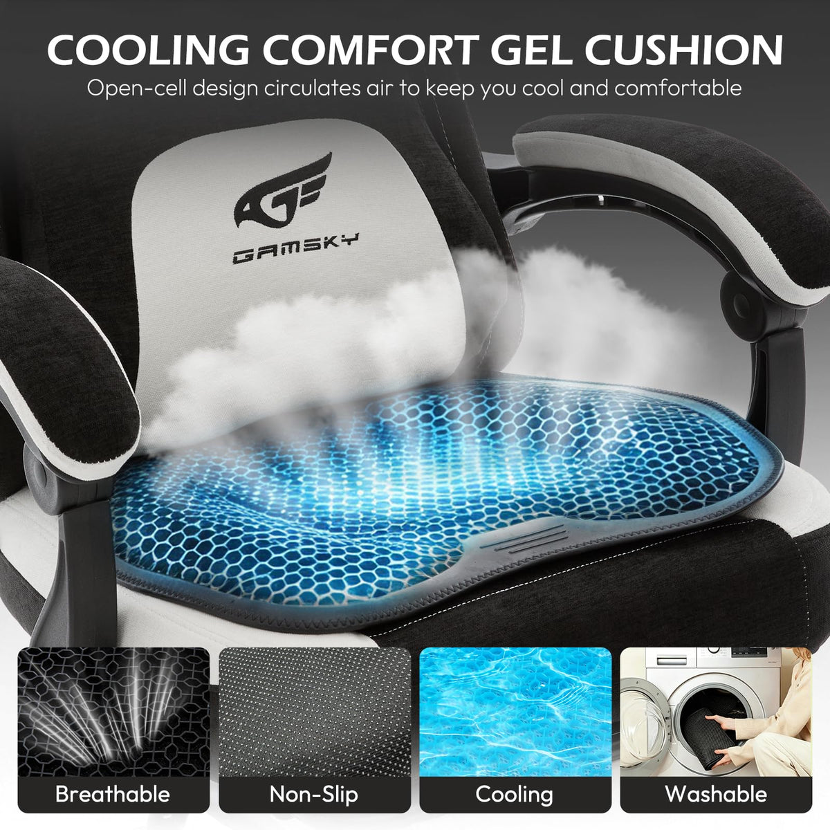 Gamsky Ergonomic Gaming Chair with Gel Cushion, Black White