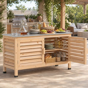 Goplus Patio Storage Cabinet, 2-Door Console Table (Natural)