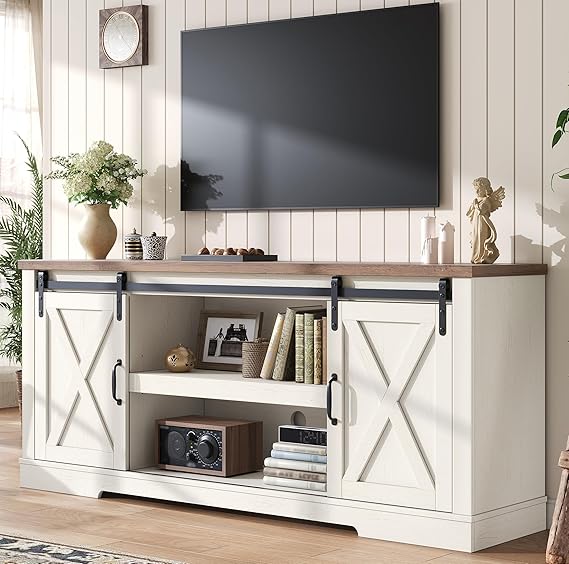 66" Farmhouse TV Stand with Sliding Barn Door