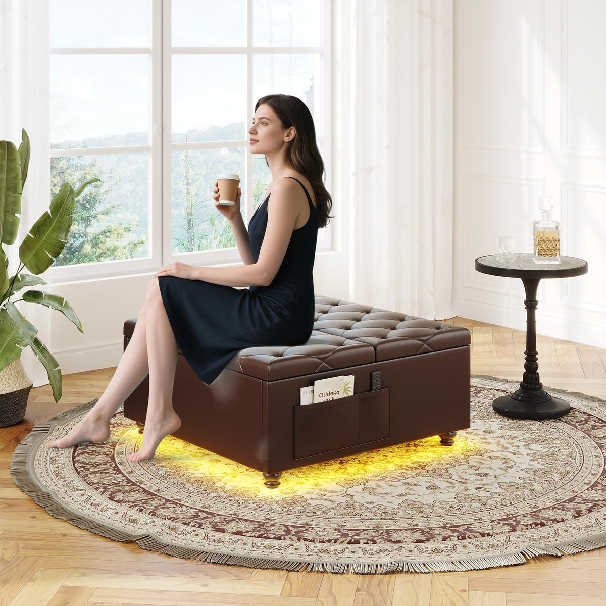 LED Storage Ottoman with Charging Station