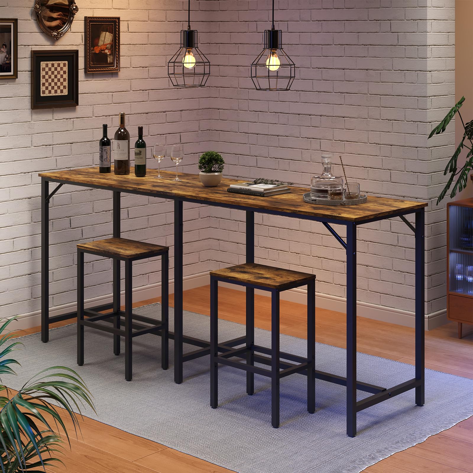 70.9" Bar Table & 2 Stools Set