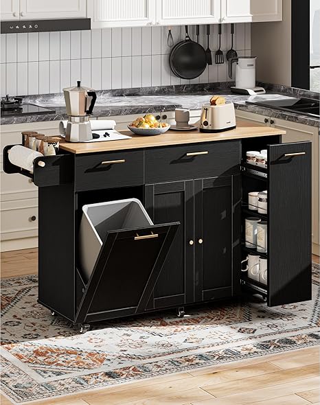 Rolling Kitchen Island with Storage & Drop Leaf