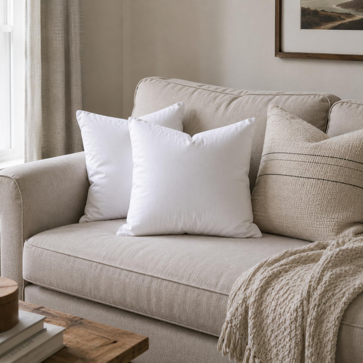 Continental Bedding Premium White Goose Down Throw Pillow Inserts, Ultra Soft & Airy Fill, Choppable Design, 100% Cotton Cover, Luxury Decorative Accents for Sofa, Couch & Bed, 24 x 24