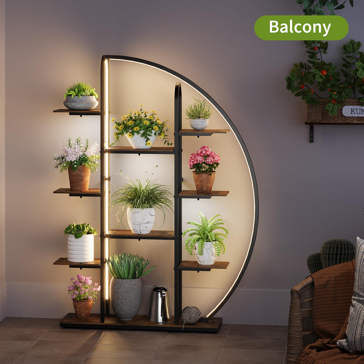 Sttoraboks 61” 9-Tier Moon-Shaped Plant Stand with LED & Grow Lights