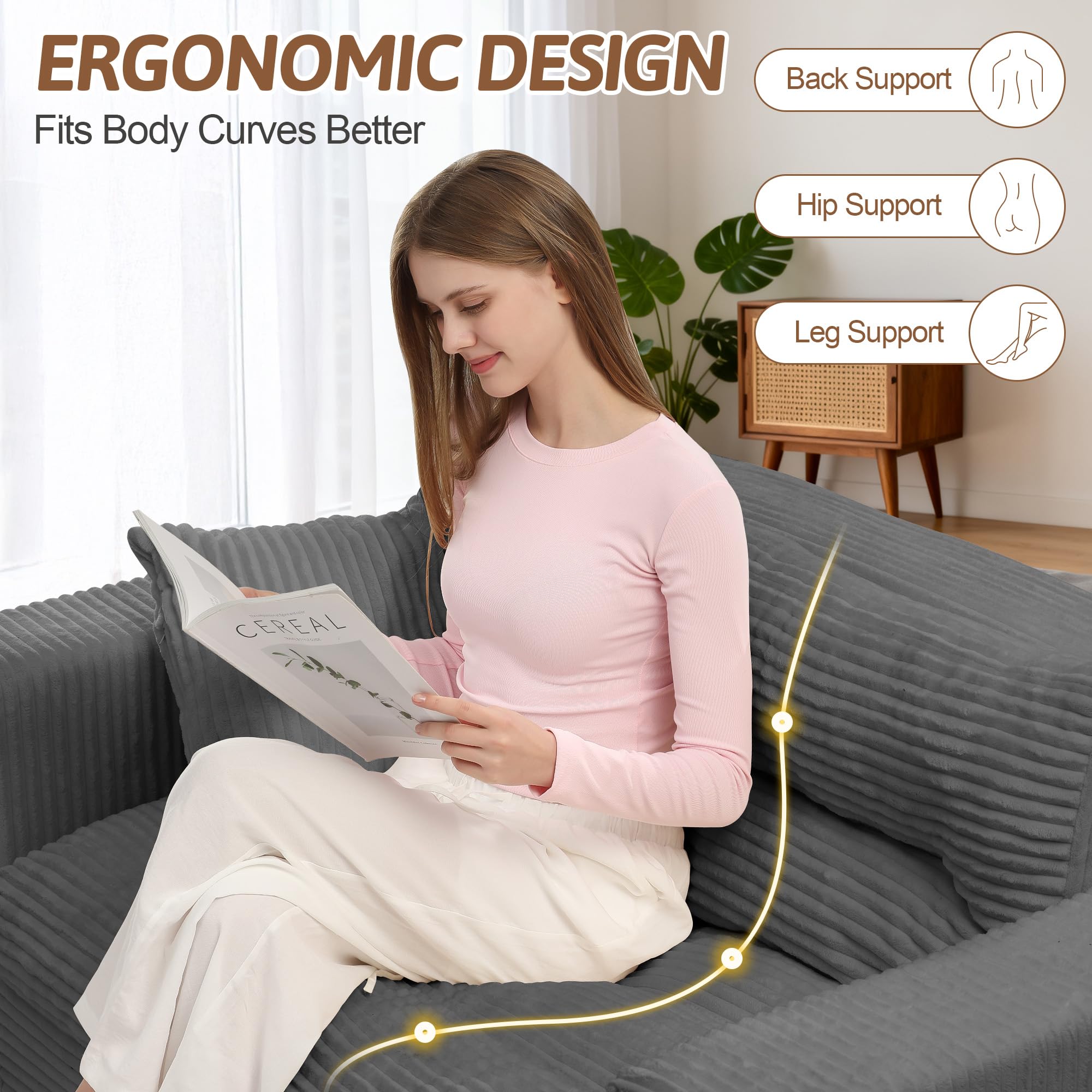 NLDD Convertible Sofa Bed, Pull Out Boneless Couch Loveseat Floor Sofa Bed with Pillows, 2-Seater Folding Sofa Loveseat Boneless Couch for Living Room, Bedroom, Apartment, Office(Grey)
