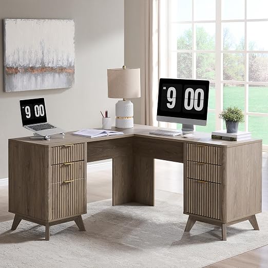 60" L-Shaped Executive Desk with Charging Station & Storage