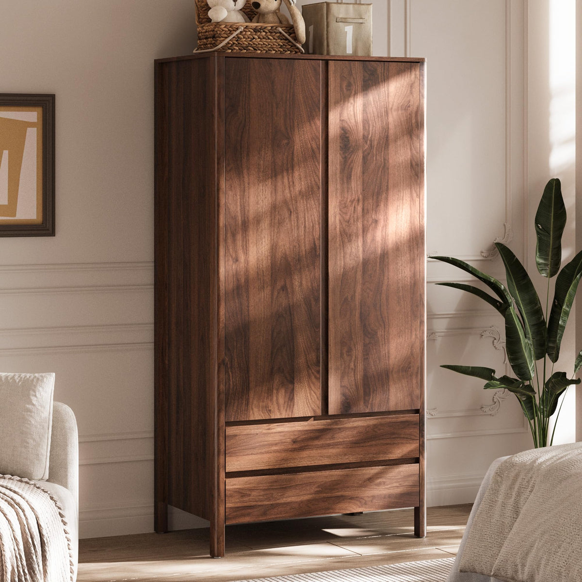 Walnut Wardrobe with 2 Drawers