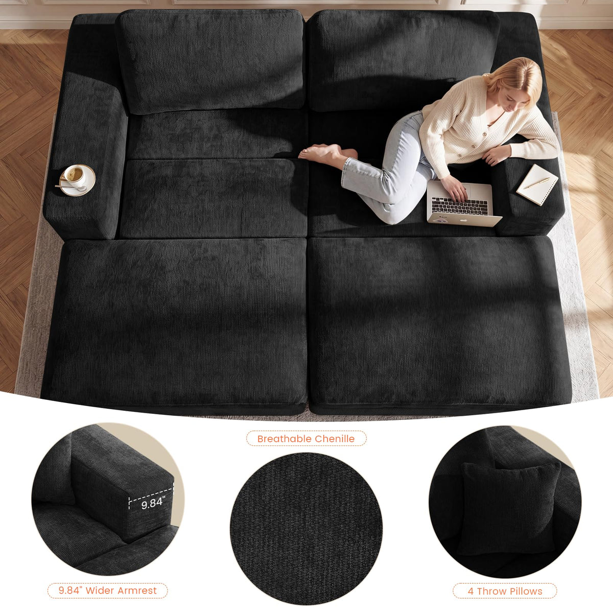Mifnas 81" Oversized Double Chaise Lounge Chair, Cloud Boneless Sofa Bed