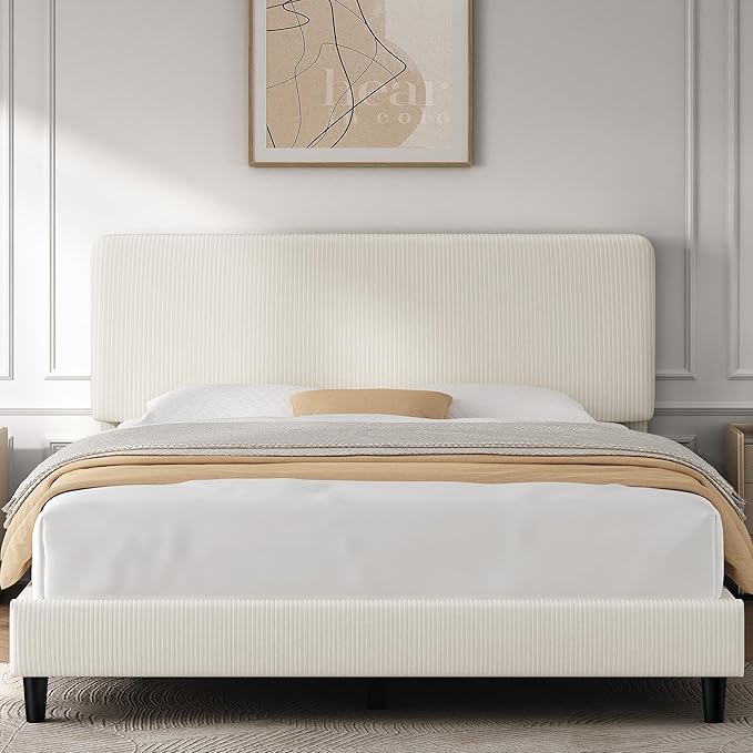Upholstered Platform Bed Frame with Adjustable Headboard