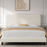 Yaheetech Queen Bed Frame, Adjustable Chenille Upholstered Headboard, Beige