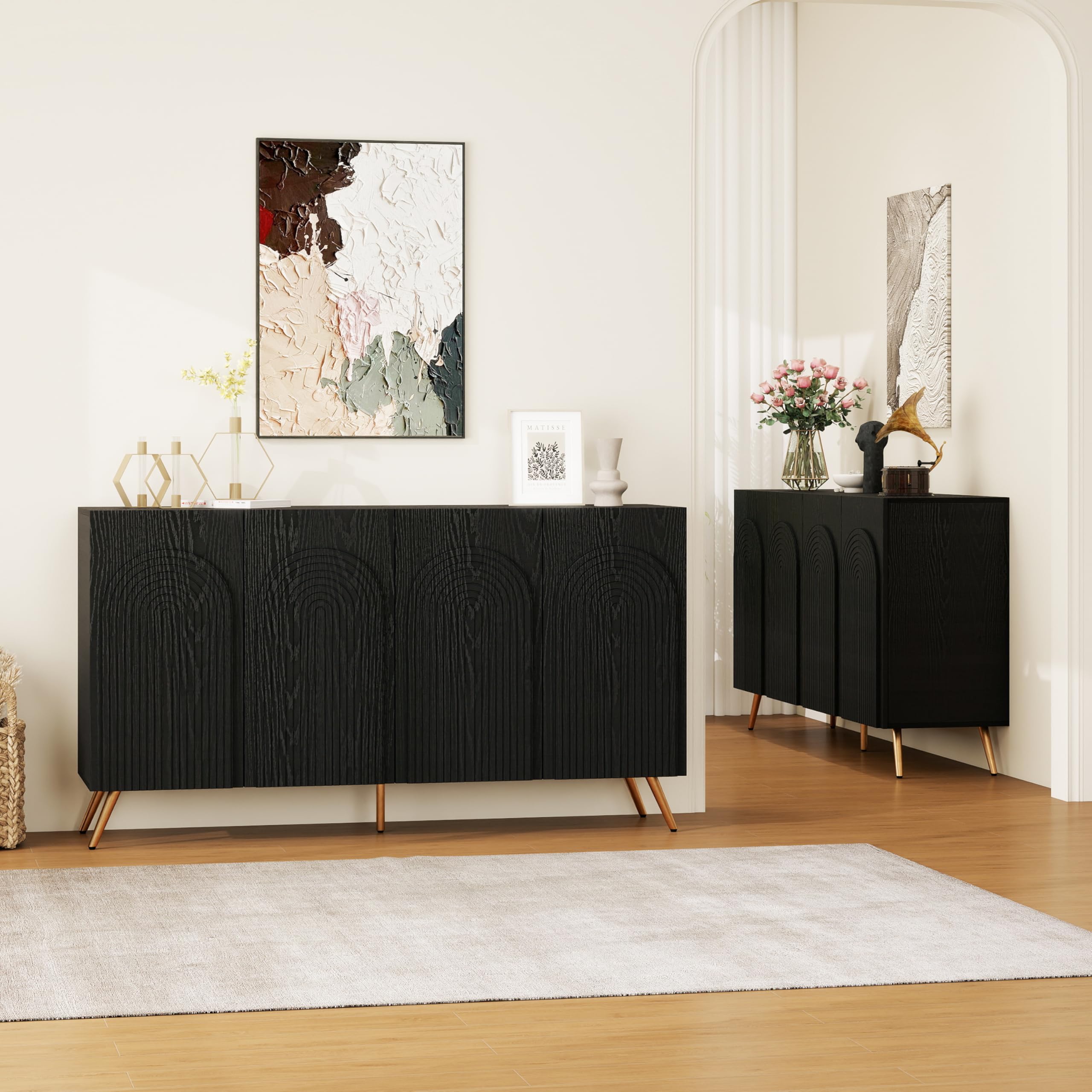59" Arched Sideboard Buffet Cabinet with 3D Carved Doors