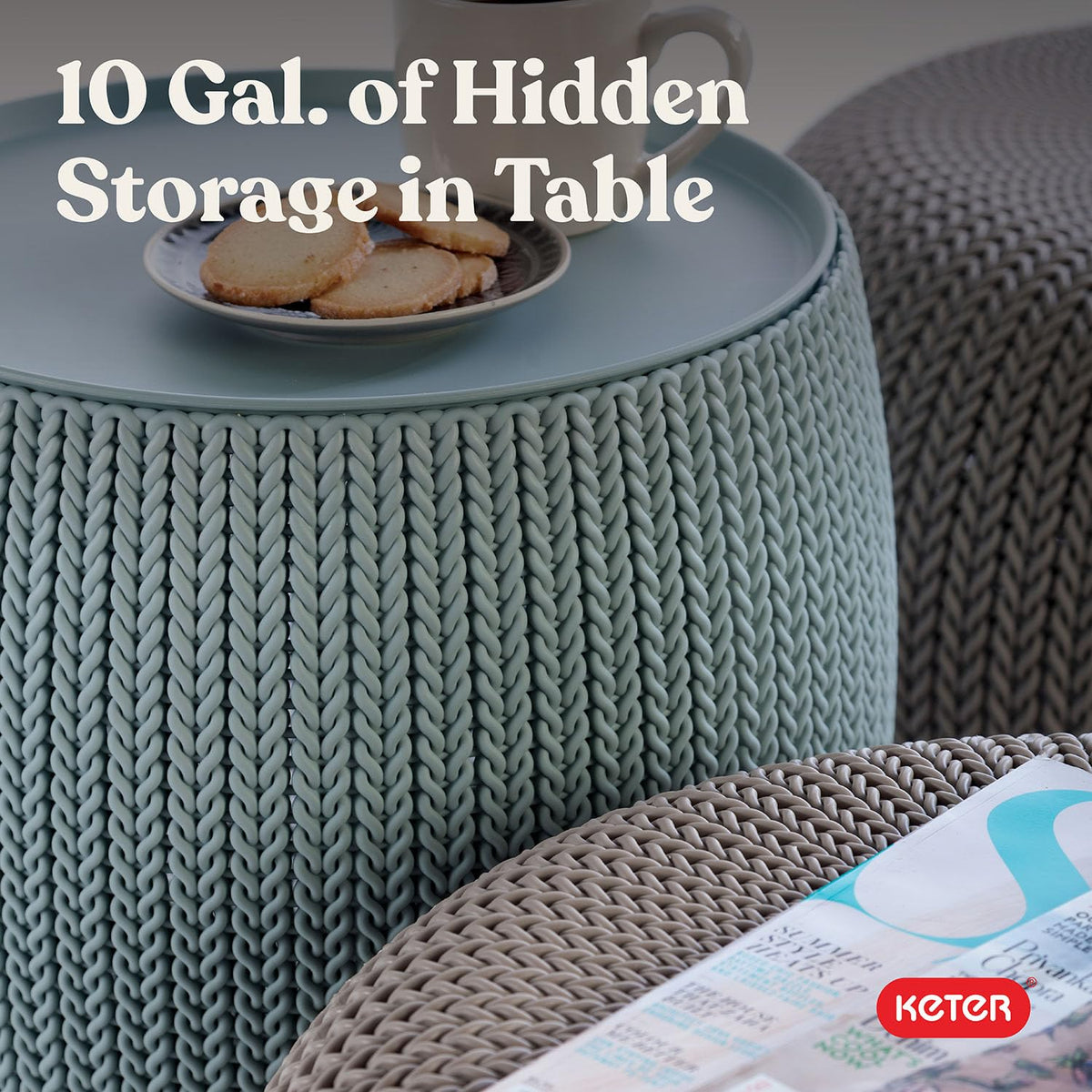 Patio Pouf Set with Storage Table