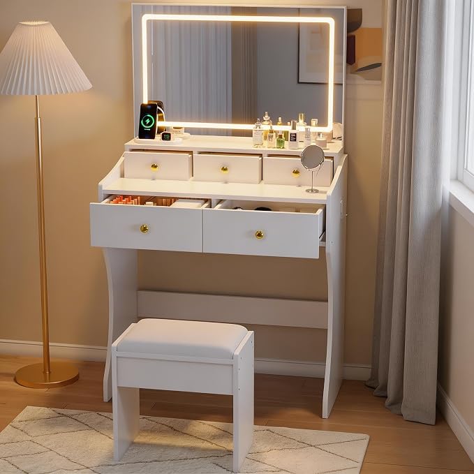Fluted Corner Makeup Vanity