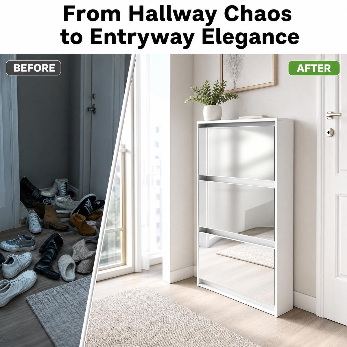 HOPUBUY Shoe Cabinet for Entryway, Narrow Shoe Storage with 3 Flip Drawers