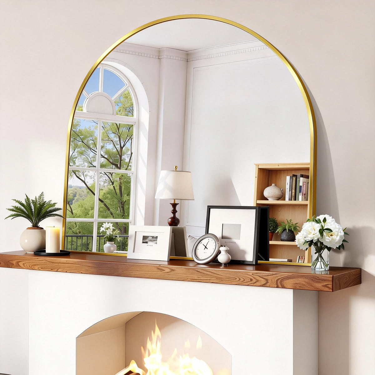 CIRCUMI Arched Wall Mirror, 42"x42" Gold Arched Mirror for Entryway Table