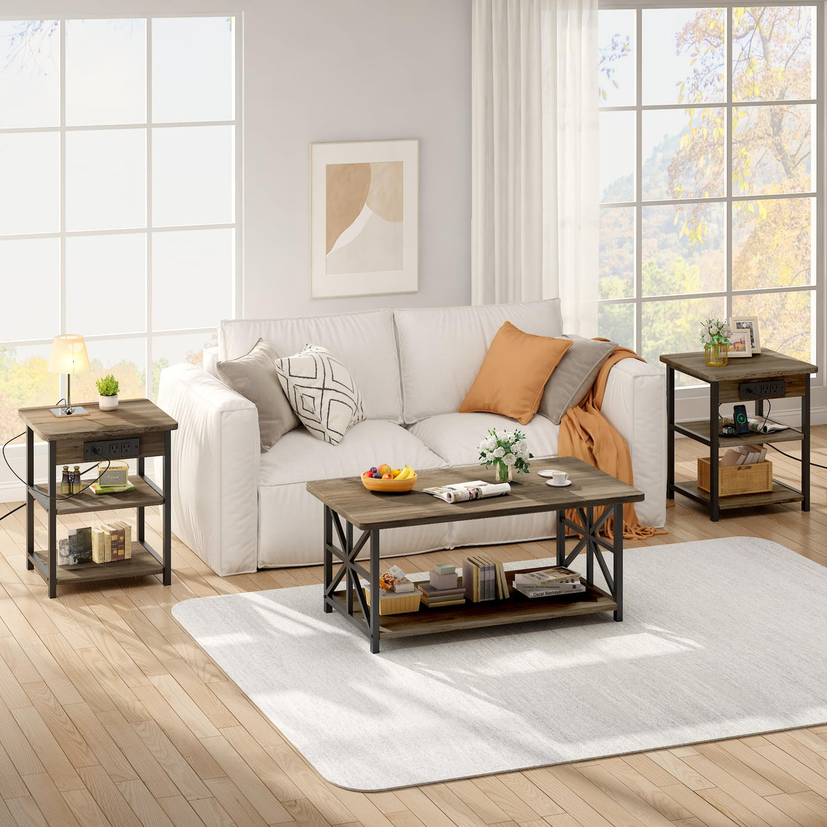 3-Piece Coffee Table Set with Charging Stations