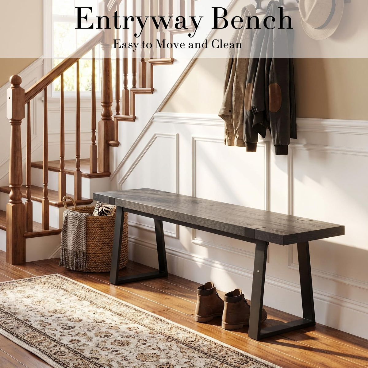 Wood Dining Bench with Metal Legs