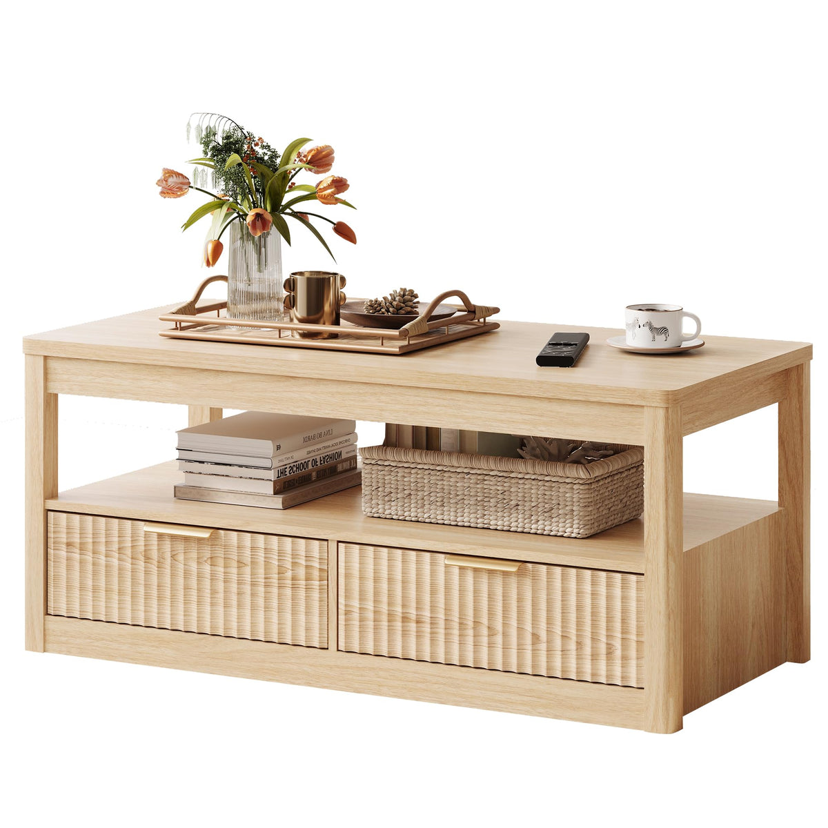 Oak Fluted Storage Coffee Table