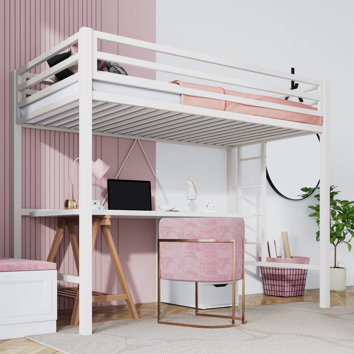 White Twin Loft Bed