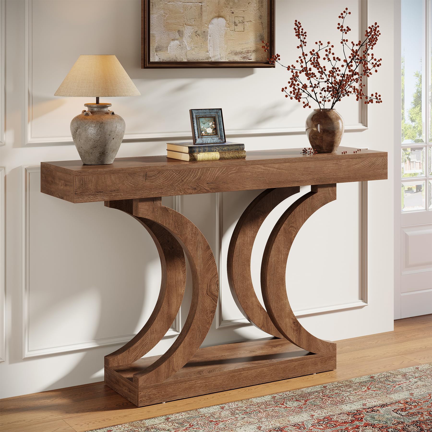 Tribesigns 43.31-Inch Farmhouse Console Table for Entryway, Unique Narrow Sofa Table Behind the Couch with Curved Legs for Living Room, Hallway, Foyer, Entrance, Rustic Brown