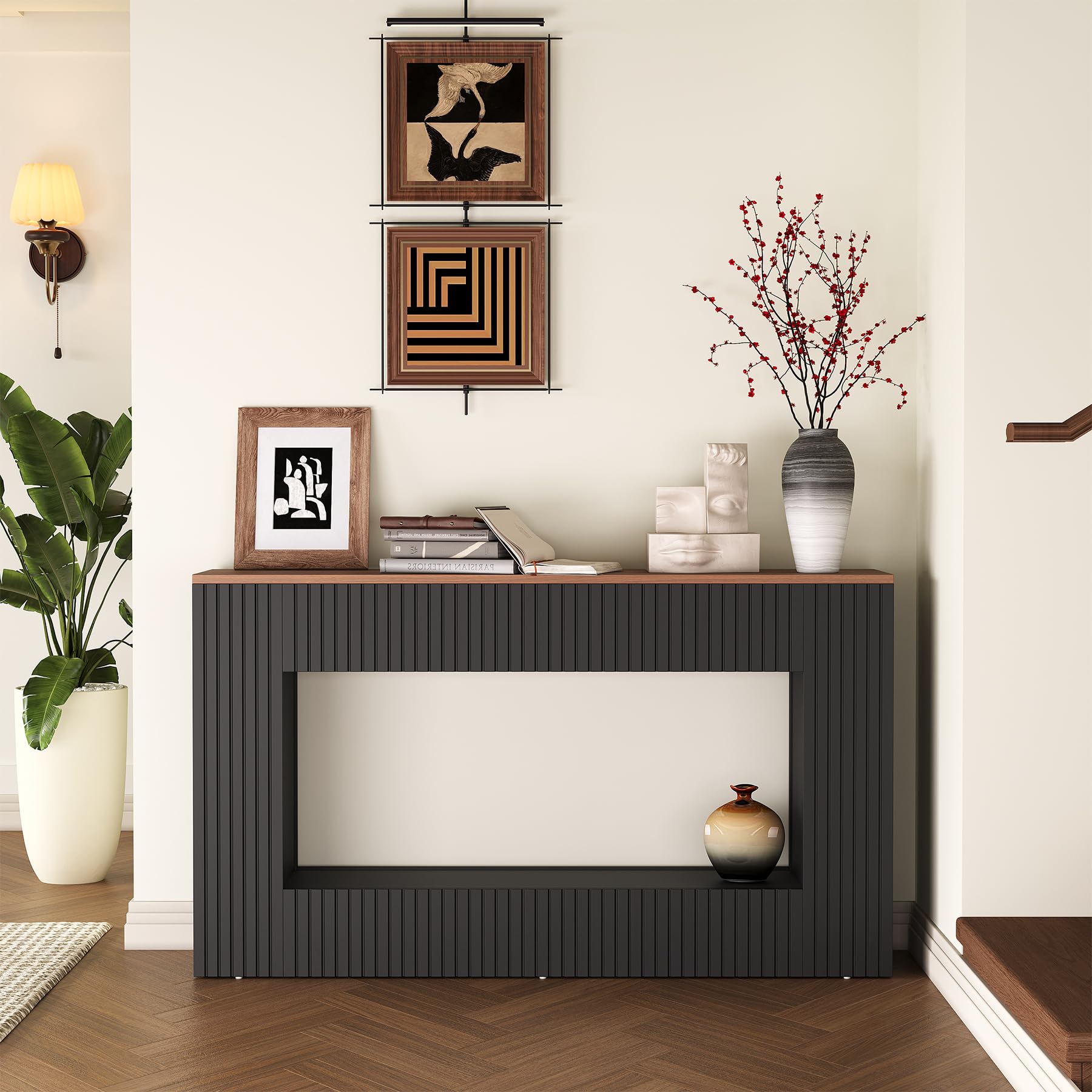 LITTLE TREE Black Console Table for Entryway, 55 Inch Long Narrow Farmhouse Sofa Table with Storage for Living Room, Hallway, Entry, Behind Couch, Entrance, Foyer