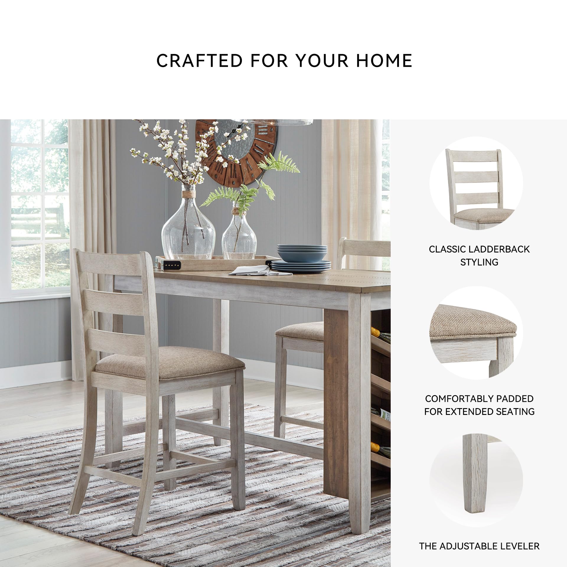 Farmhouse Ladder-Back Counter-Height Bar Stools, Set of 2