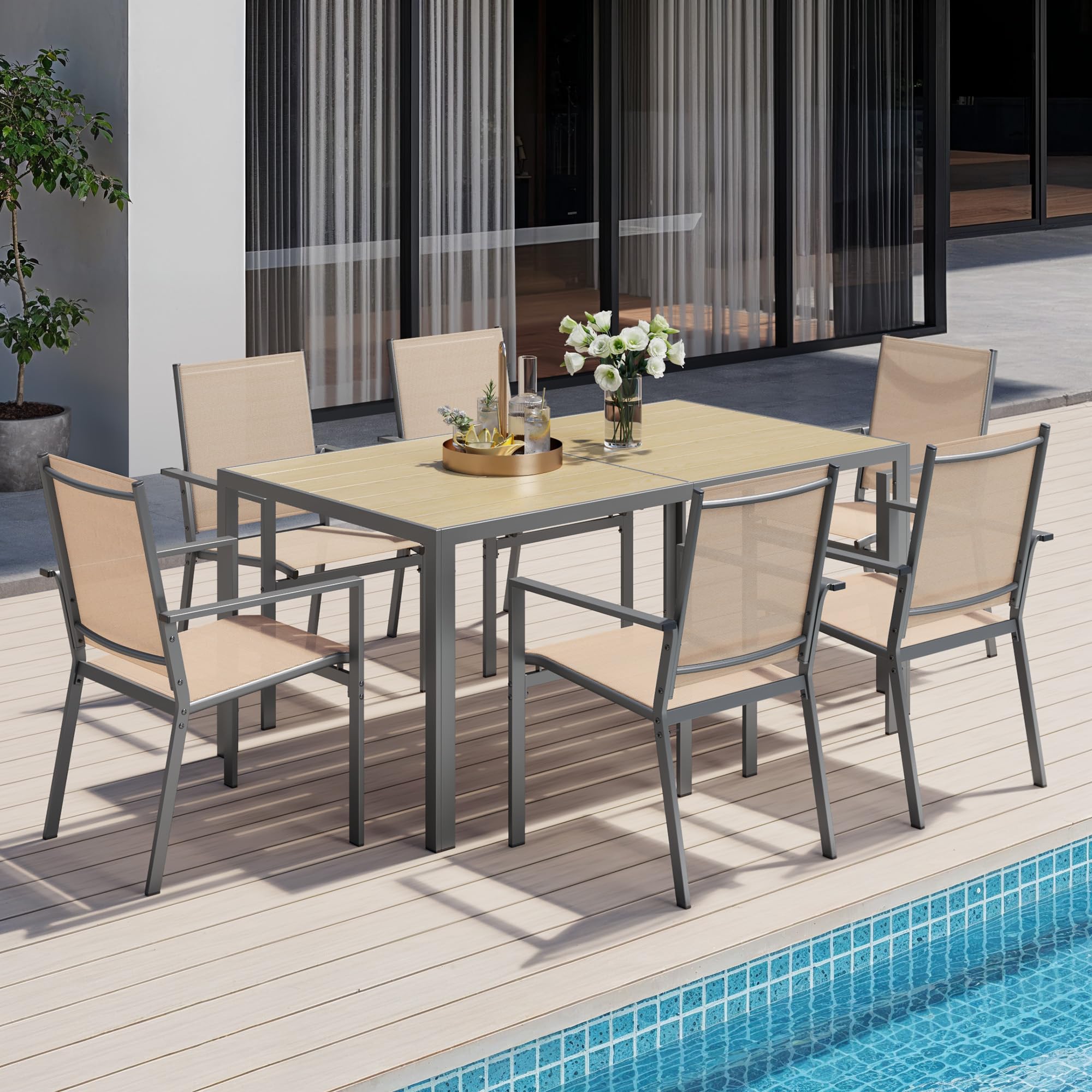 6-Person Outdoor Patio Dining Set with Umbrella Hole
