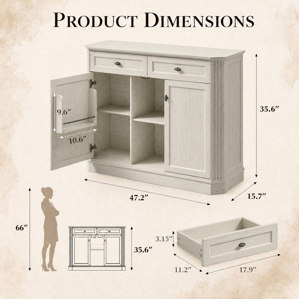 White Coffee Bar with 2 Drawers & 2 Doors, LED Wine Bar Cabinet with Wine Glasses, Coffee Station with Built-in Outlets, Buffet Cabinet Sideboard with Extra Storage for Living Room Kitchen Entryway