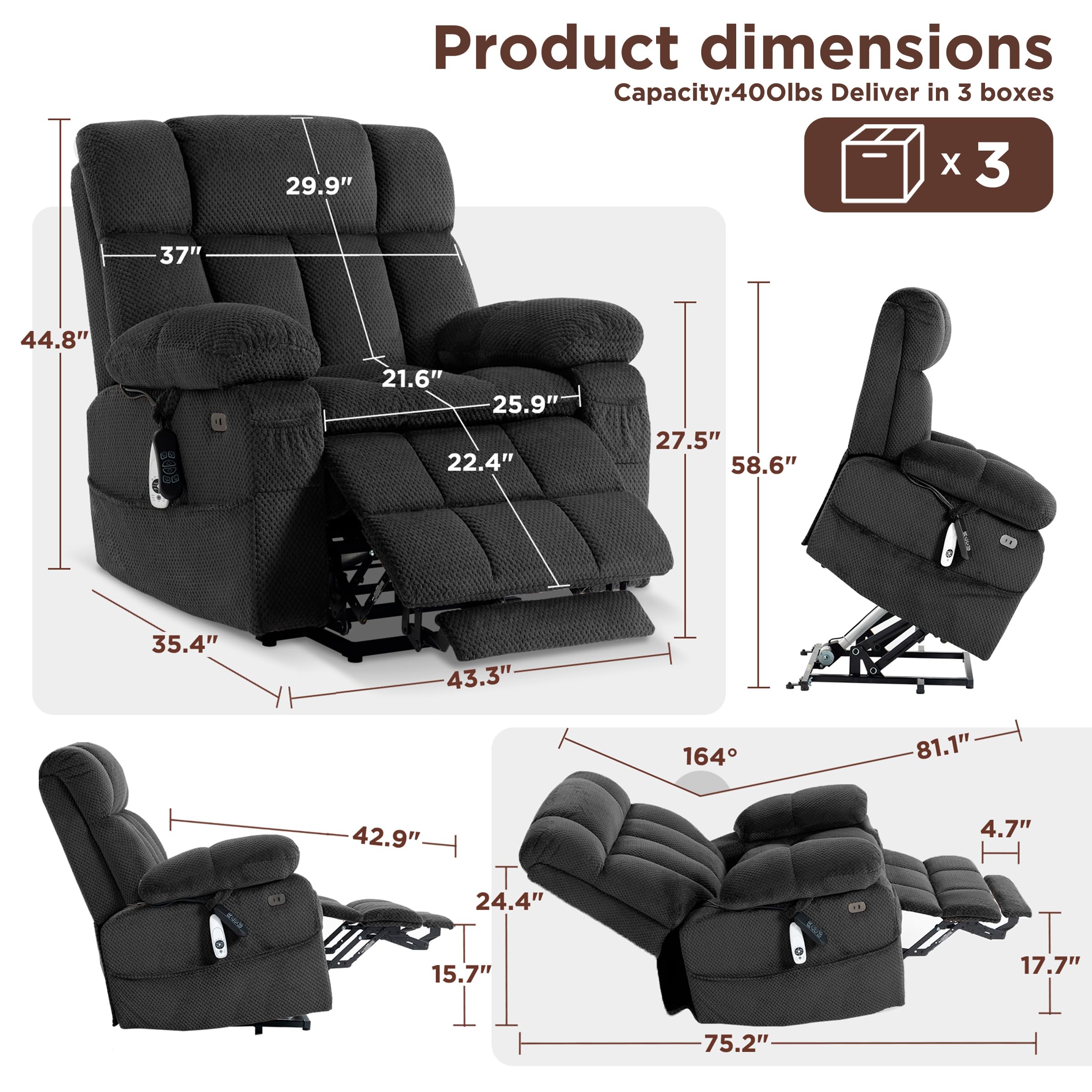 Power Lift Recliner Chair with Massage & Dual Motor