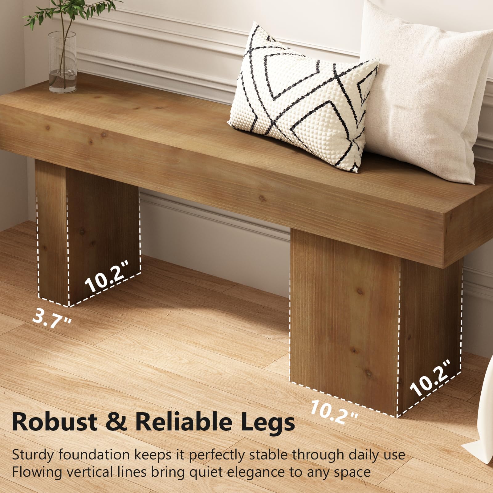 Solid Wood Farmhouse Entryway Bench, 47.3"