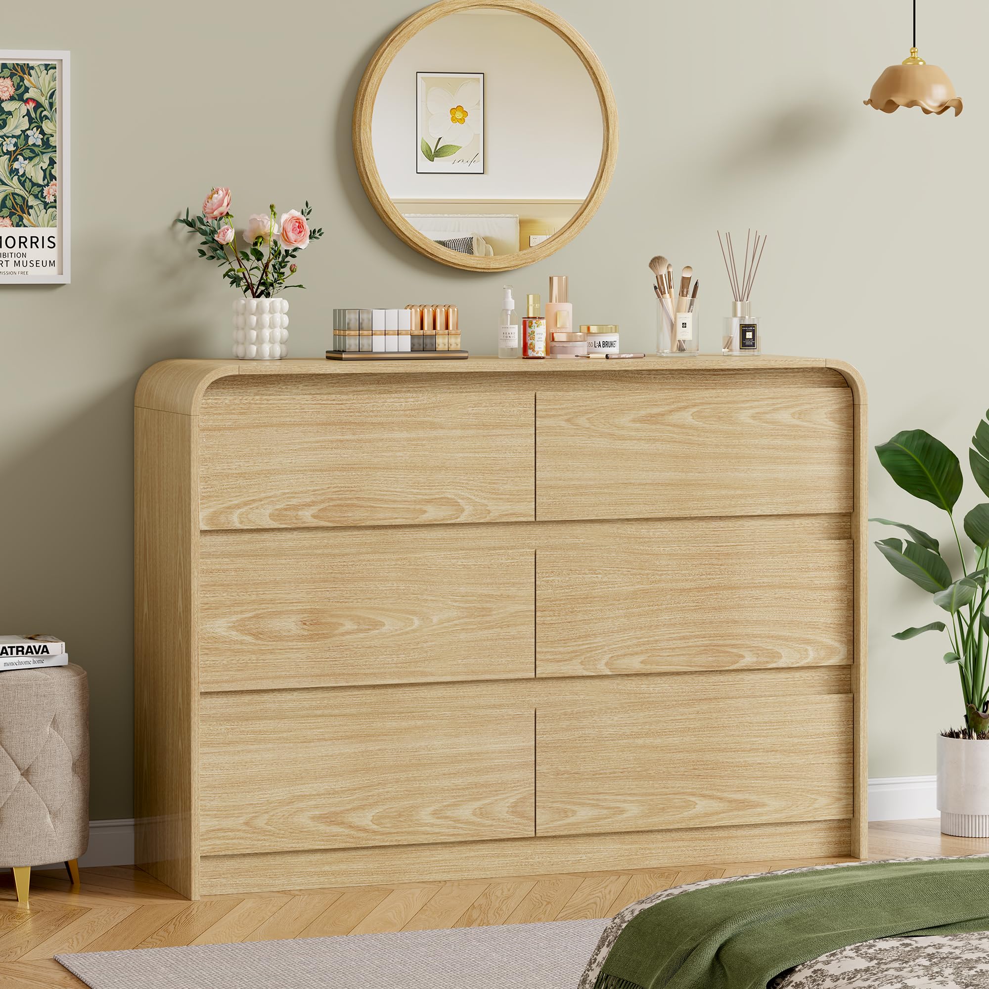 6-Drawer Wood Dresser with Curved Profile