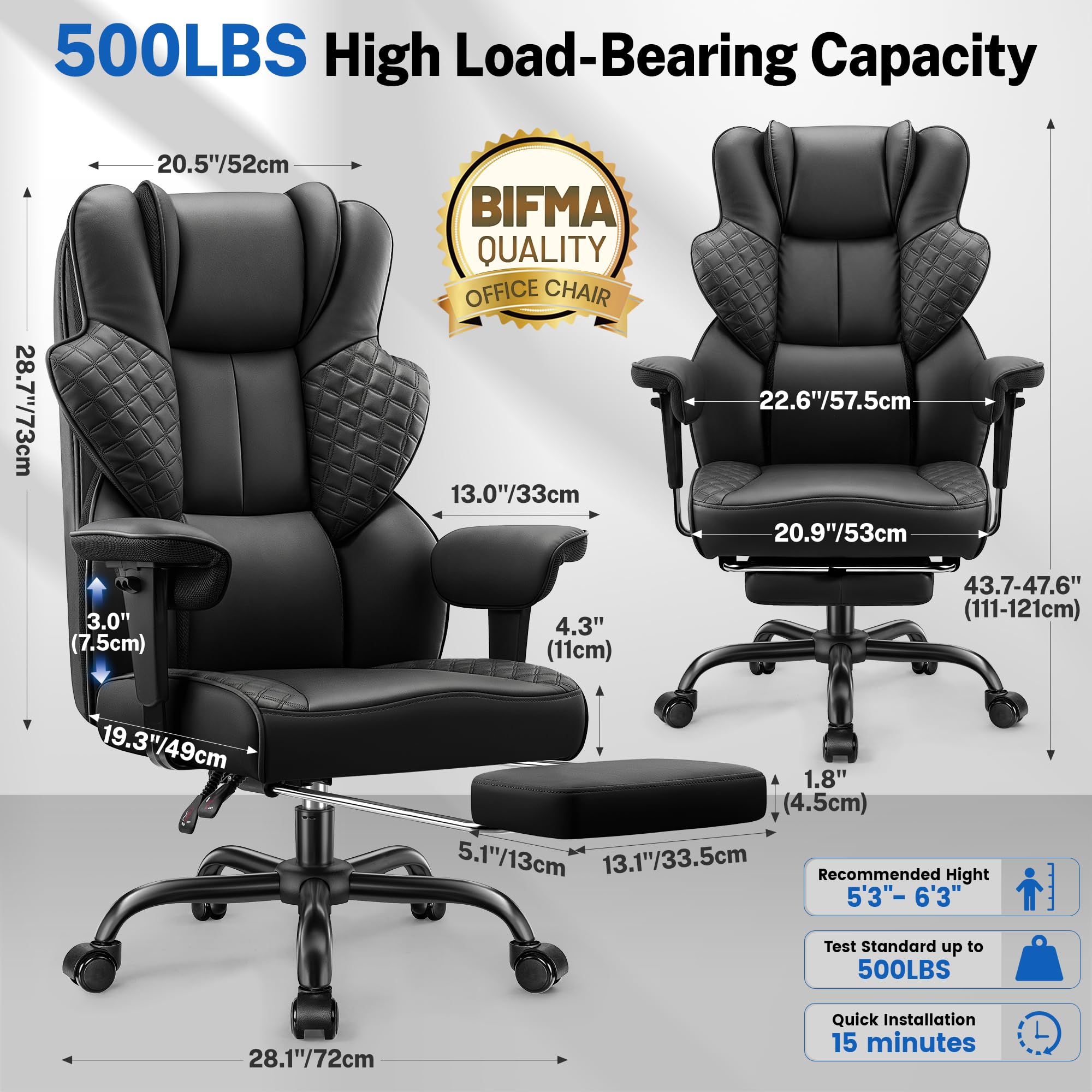 Big & Tall Ergonomic Office Chair with Footrest