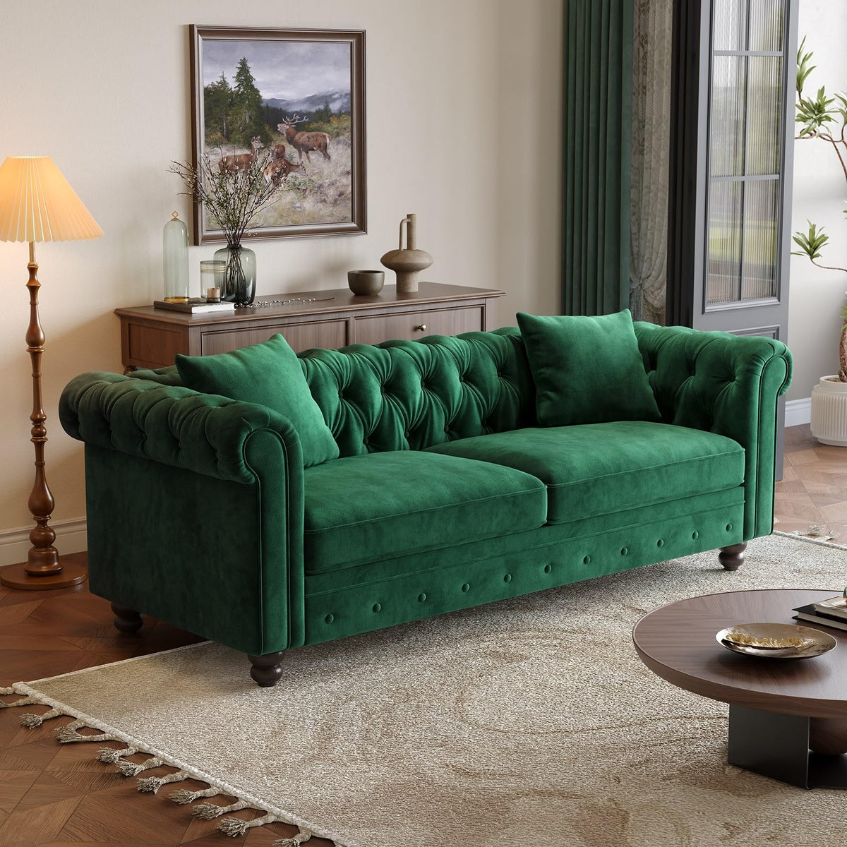 Green Velvet Chesterfield Sofa