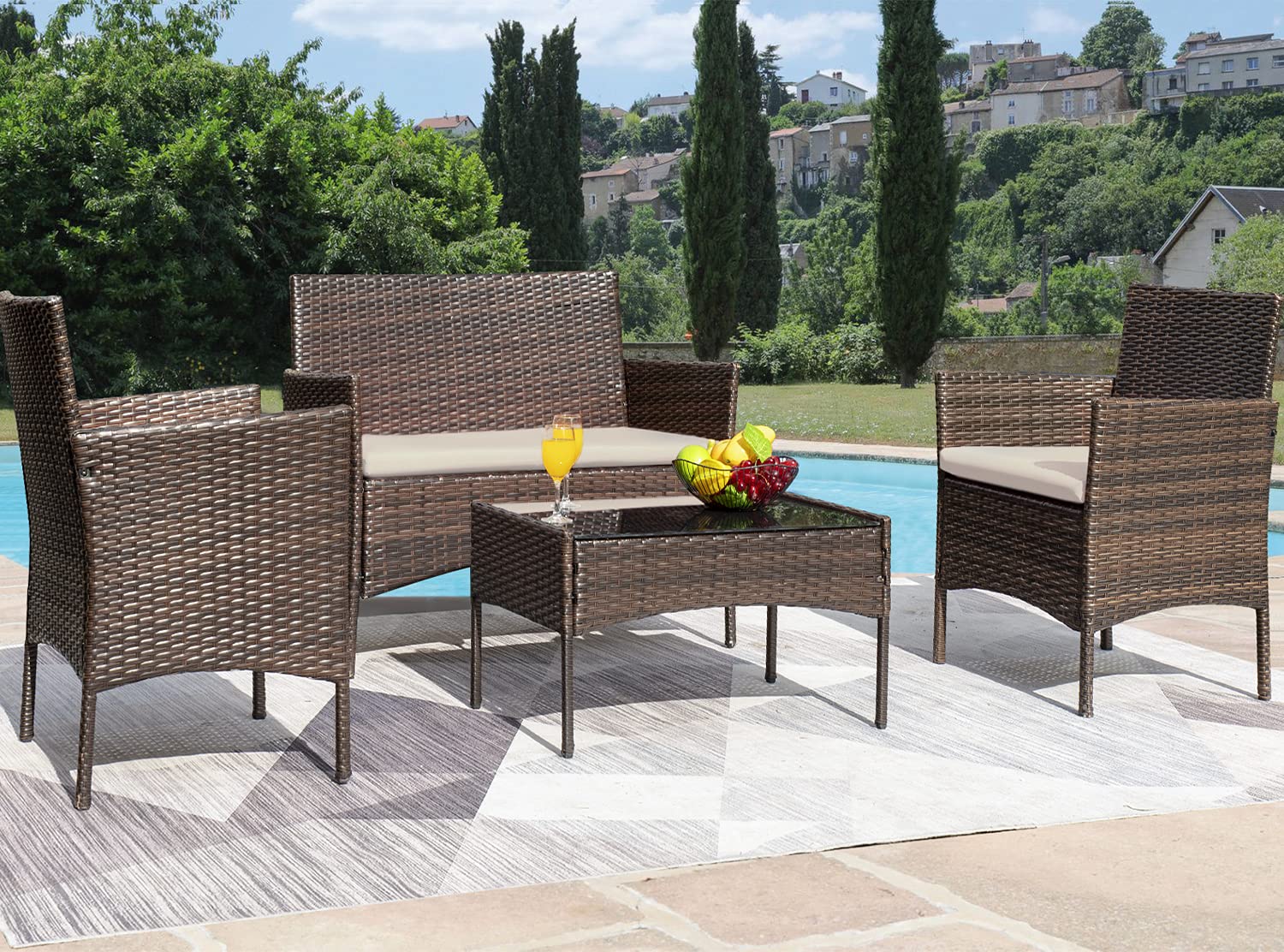 4-Piece Outdoor Rattan Patio Furniture Set