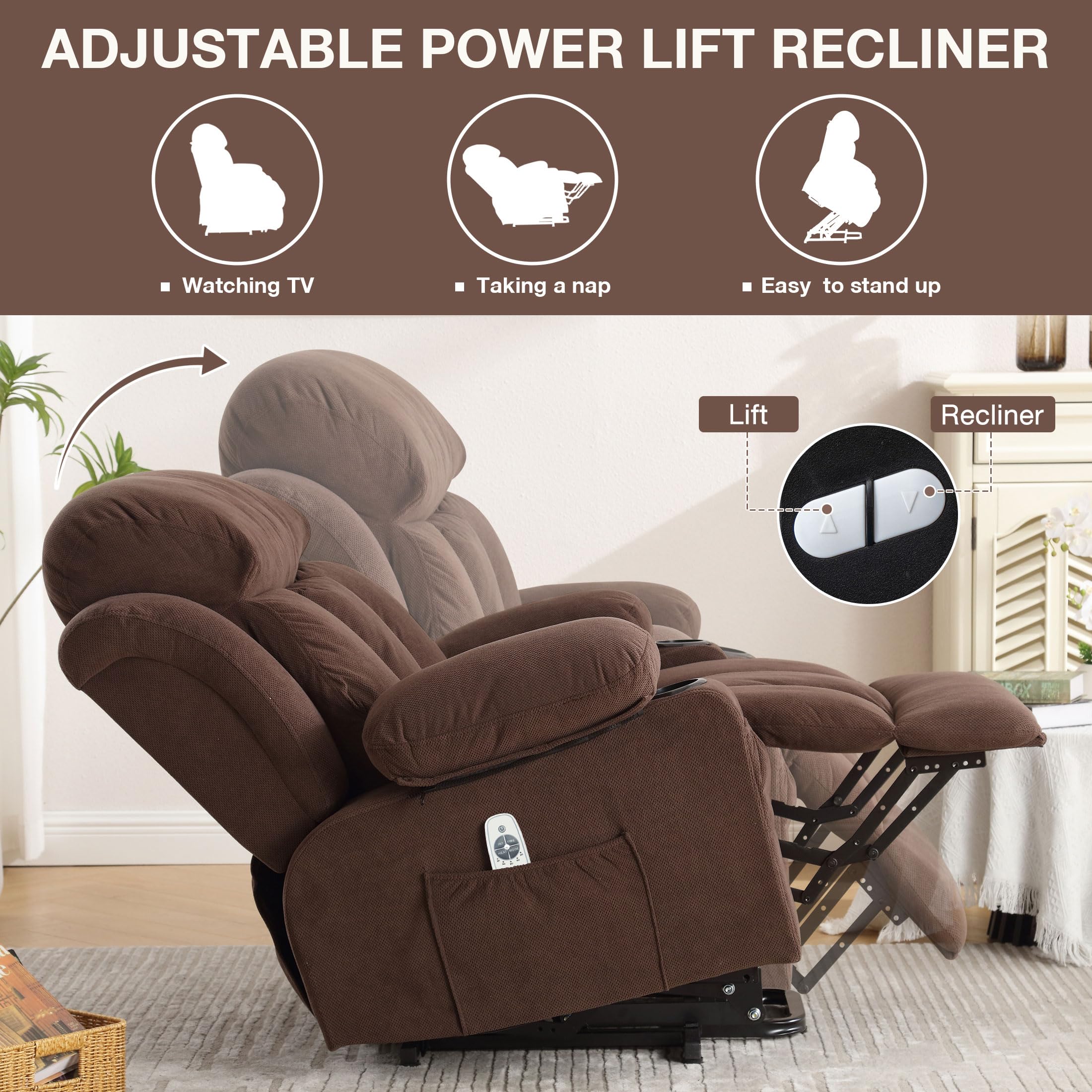 Power Lift Recliner Chair with Massage & Heat