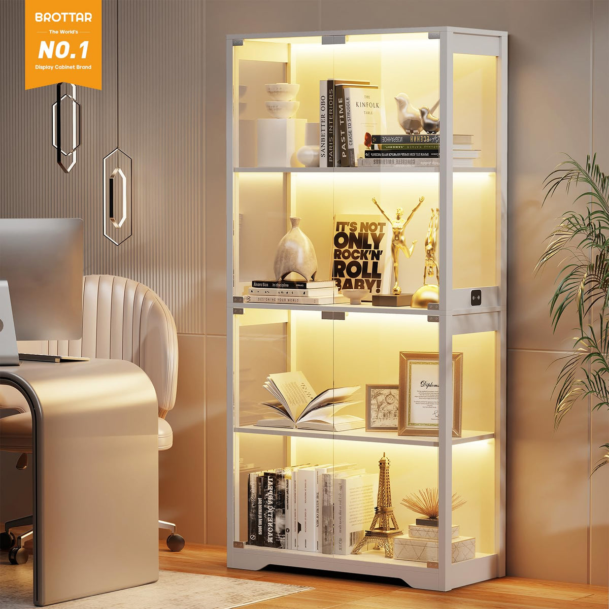 4-Tier LED Glass Display Cabinet
